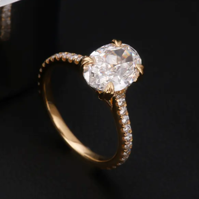 Oval Cut Lab Reverse Halo / Italian Pave Engagement Ring Design- 1.50ct Centre Diamond